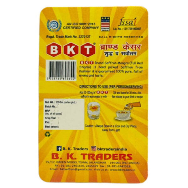 BKT® Brand Saffron (Kashmiri Kesar) (1/2 GM PACK) - Image 2